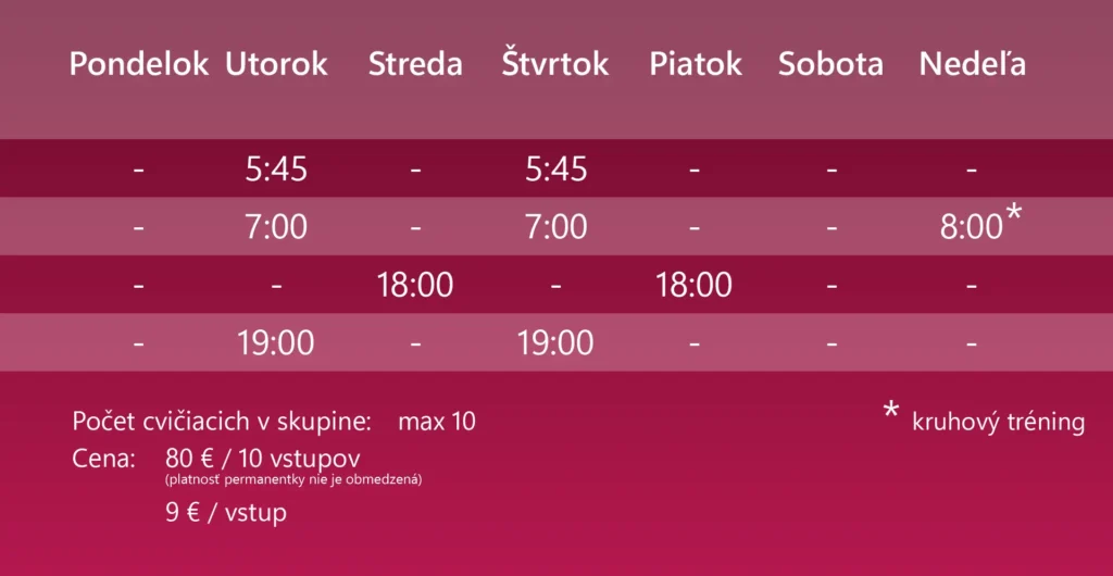 Skupinové cvičenia rozvrh